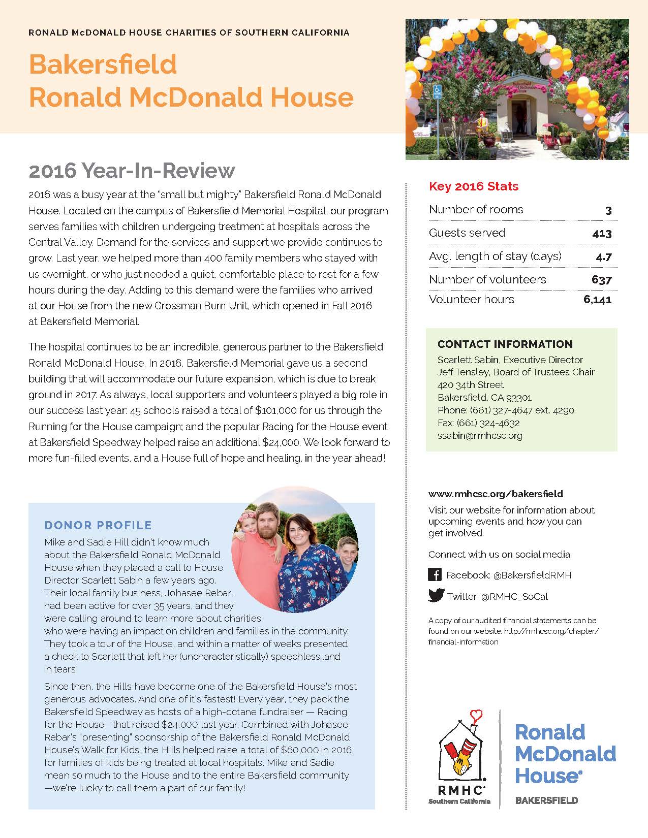The Bakersfield Ronald McDonald House Infosheet