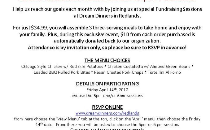 Dream Dinners of Redlands Meal Fundraiser Flyer for IERMH